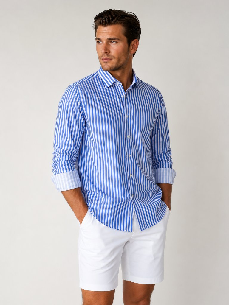 Buki The Go Big Stripe Long Sleeve Tech Shirt - Royal Blue